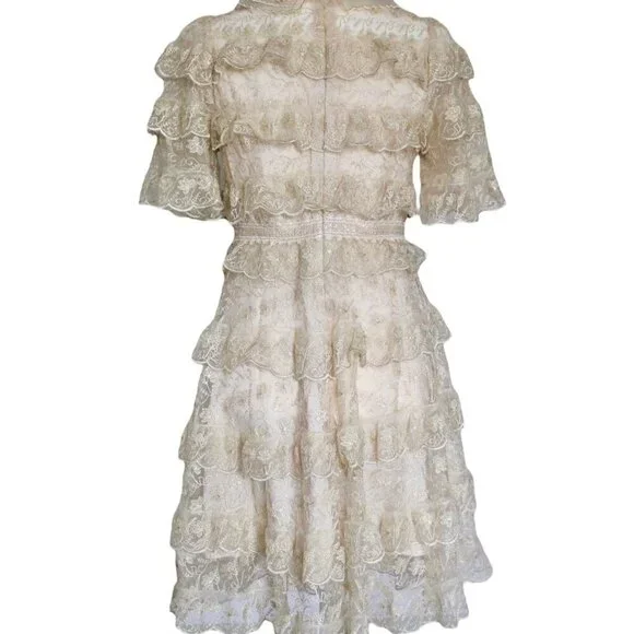 Lace Tiered Mini Dress in cream Christmas/New Year's Party Dress - Picture 2 of 5